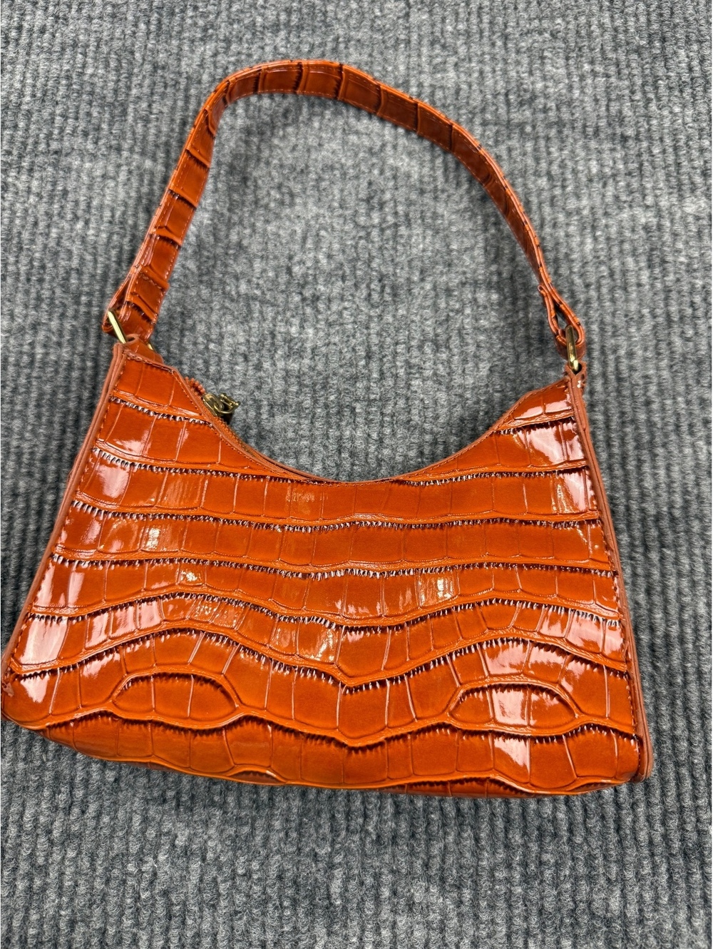 Y2K Orange Croc Embossed Patent Baguette Shoulder Bag Purse